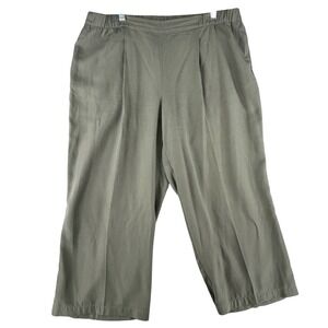 J Jill Wide Leg Cropped Pants‎ Womens Large Green 100% Tencel Pleated Pockets